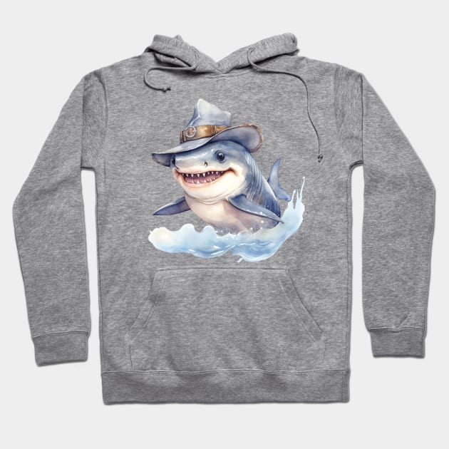 Great White Shark Wearing a Cowboy Hat Hoodie by Chromatic Fusion Studio